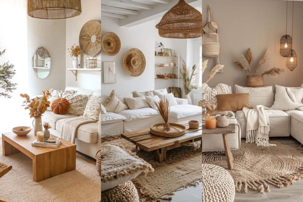 sala boho com mesa de centro rustica